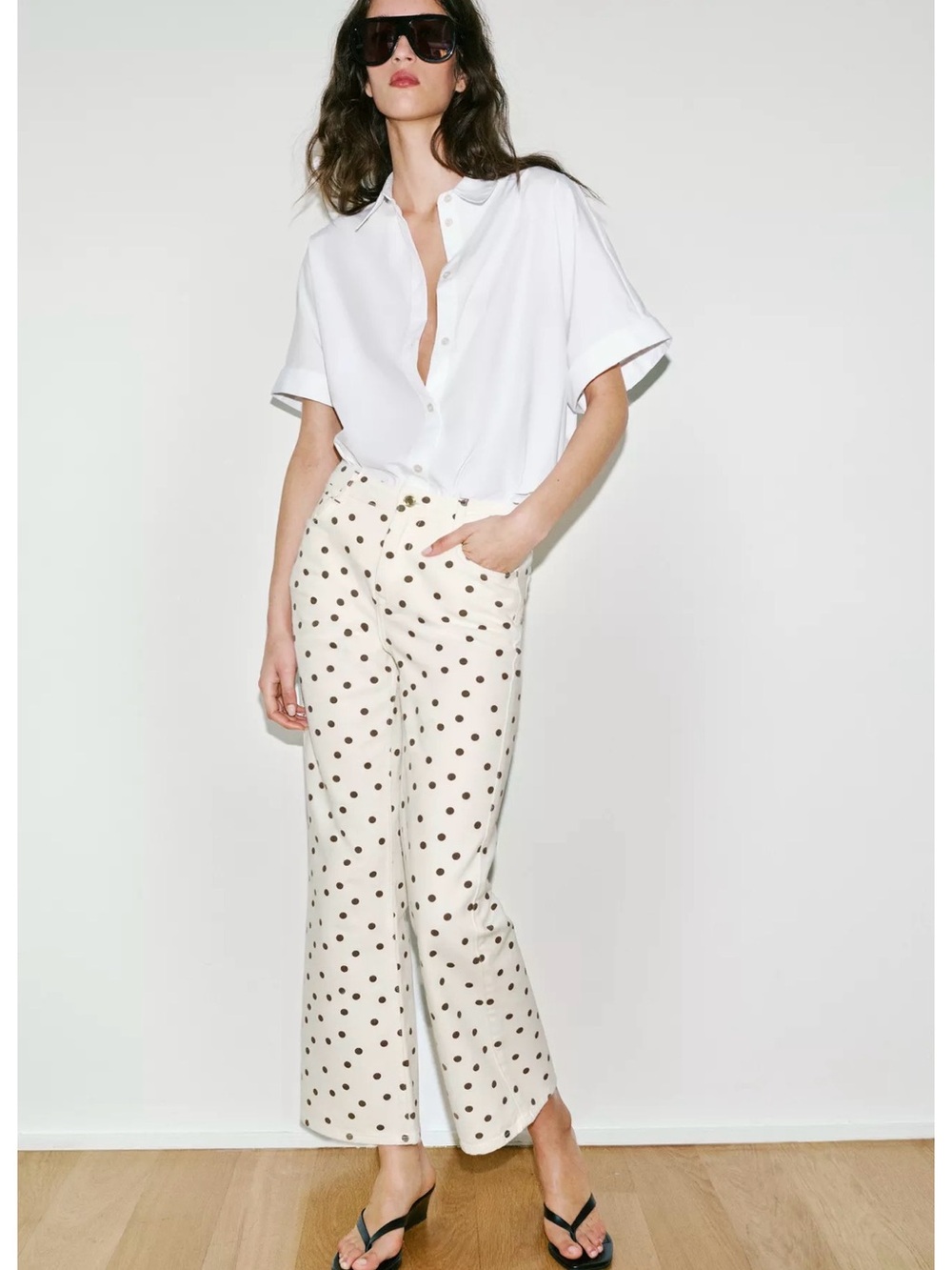Zara Z1975 MID-RISE MINI FLARE POLKA DOT jeans